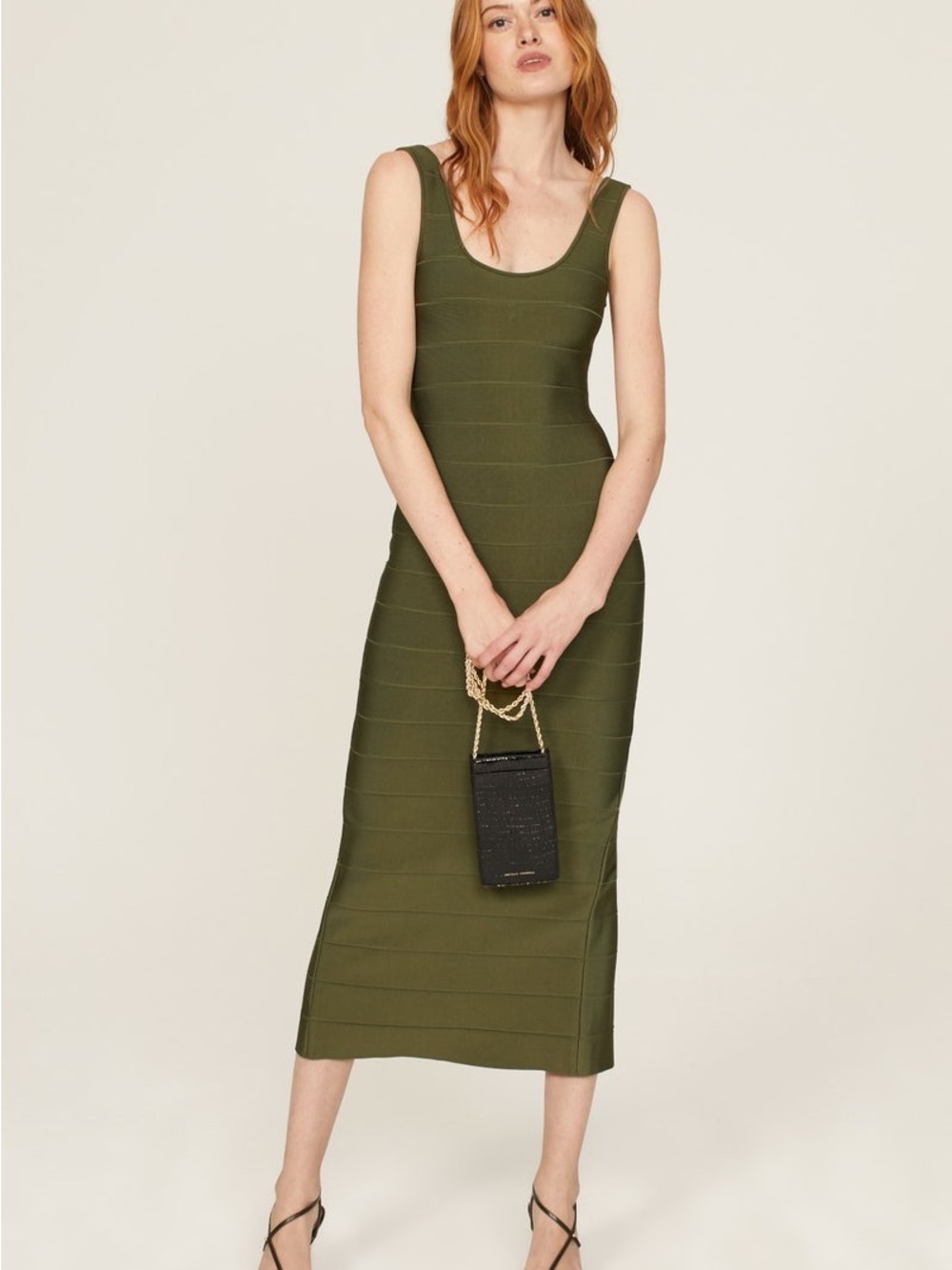 Hervé Léger Paris Archive Olive Green Bandage Maxi Dress XS